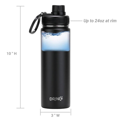 Stainless Steel Sport Water Bottle 22oz/650ml DRINCO® - Black