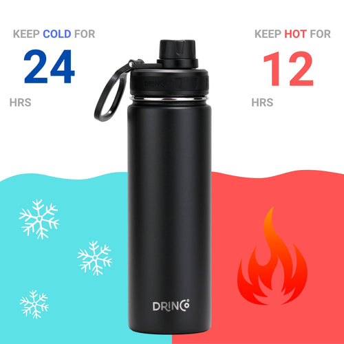 Stainless Steel Sport Water Bottle 22oz/650ml DRINCO® - Black