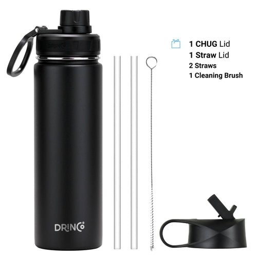 Stainless Steel Sport Water Bottle 22oz/650ml DRINCO® - Black