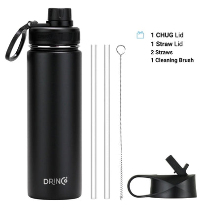 Stainless Steel Sport Water Bottle 22oz/650ml DRINCO® - Black